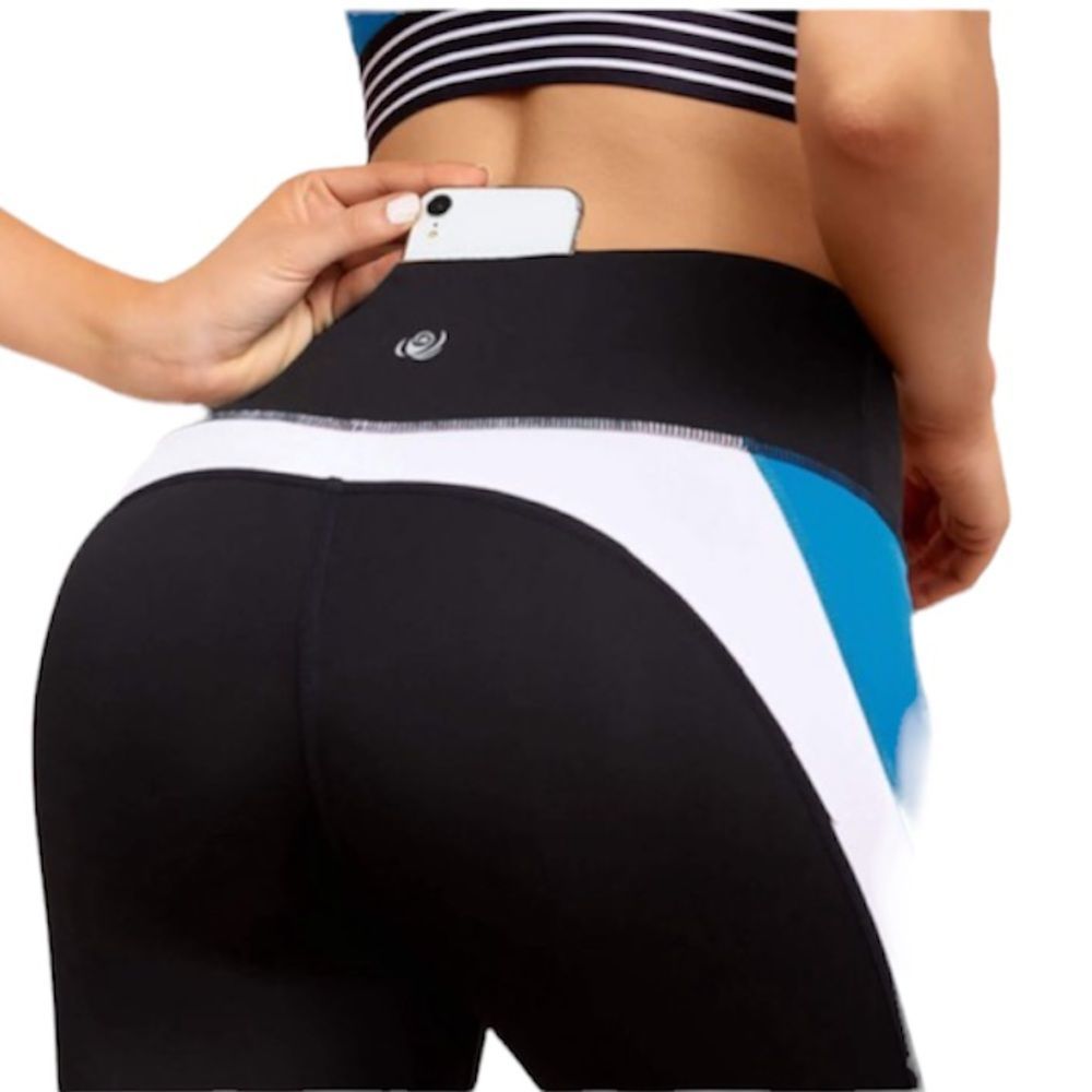 Women's Workout Leggings Contrast Color Yoga Pants Size XL Back teal NWT - Picture 3 of 6